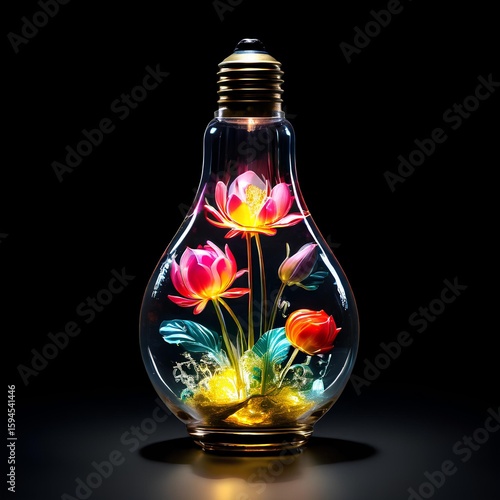 light bulb with flowers