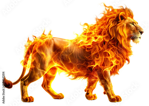  fire resembling a lion isolated on white background PNG, AI GENERATED