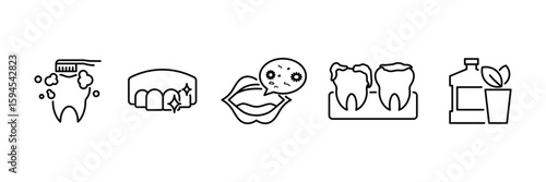 Line dental icon set. Dental care, dental, tooth implant, dentist, treatment symbol.