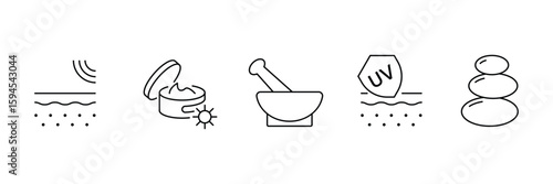 Set of liner skin moisturizing icon collection. Skin care, facia, moisture symbol.