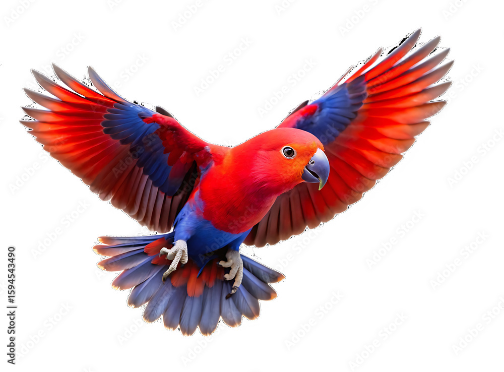 Obraz premium flying eclectus isolated on white background PNG, AI GENERATED