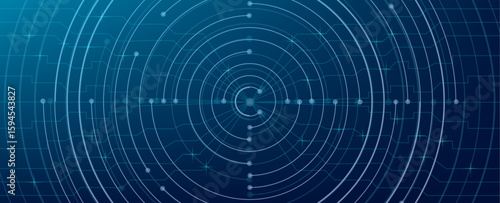 Abstract digital network concentric circles design, Futuristic blue circuit board background vector. Modern technology circuit board texture background design.