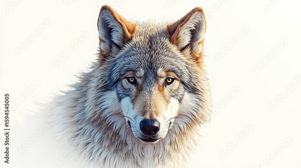 Fototapeta premium Majestic Grey Wolf Portrait: Wild Canine Animal Study, Fur Detail, Wildlife Art