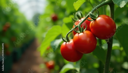 Wallpaper Mural Deep red heirloom tomatoes, clustered on vine, greenhouse setting, rustic, country Torontodigital.ca