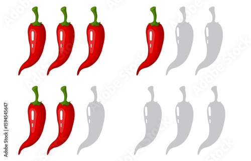 Pepper Spicy chili pepper level scale icon, label. Traditional Mexican, Chinese, asian spicy levels. mild, spicy, hot. Chili pepper red outline icon