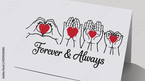 Hands Forming Hearts with Forever Always Text on White Background Love Concept