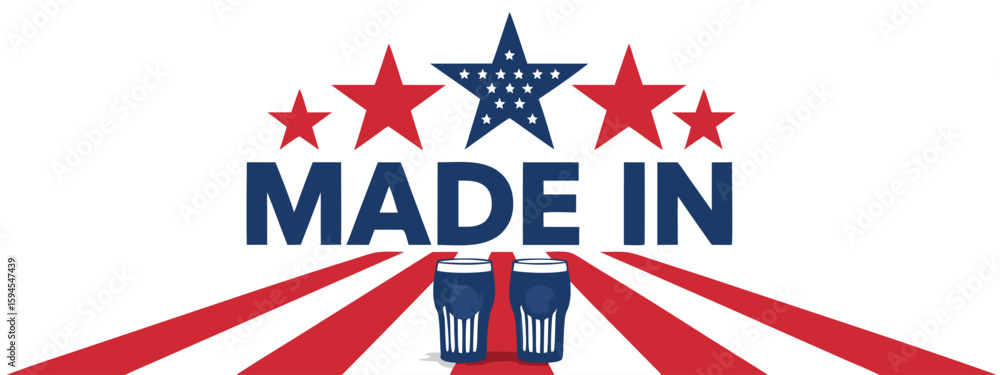 Fototapeta premium Patriotic Made In Illustration Featuring Stars, Stripes, and Two Beer Glasses with an American Theme