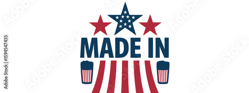 Patriotic Made In Design with Red Stripes, Blue Stars, and Beer Graphics