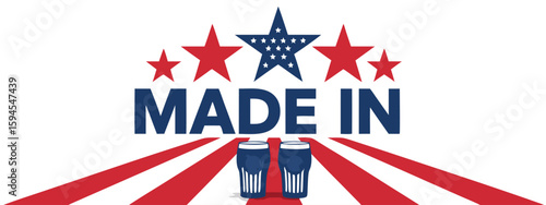 Patriotic Made In Illustration Featuring Stars, Stripes, and Two Beer Glasses with an American Theme