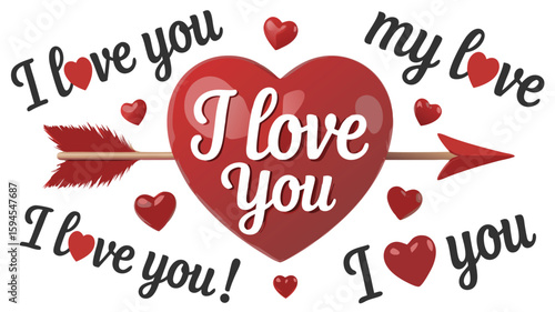 Romantic I Love You Heart with Arrow, Valentine's Day Love Card Design