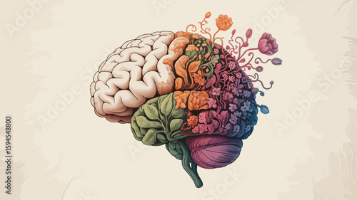 World Mental Health Day Poster Vector Illustration with Brain, Green Ribbon, Support Hands, Wellness Symbols, Calm Face, Plants, Mind Icons and Green Theme