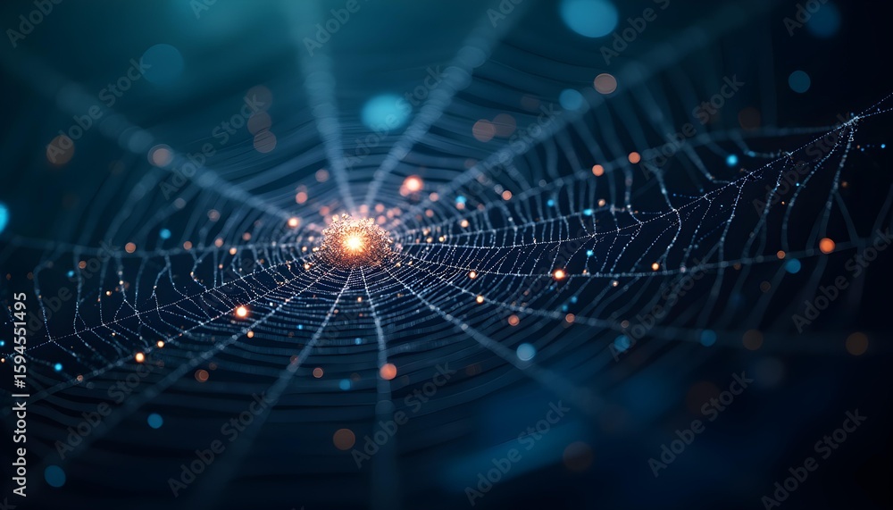 Obraz premium Silken Streams of Data: A Shimmering Spider's Intellectual Web