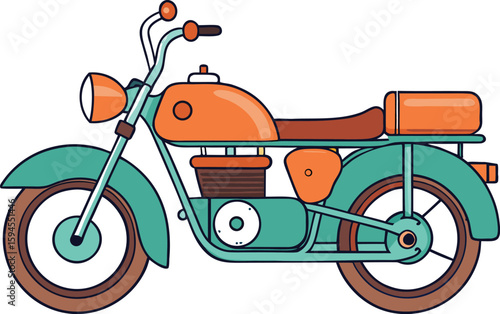 Vintage Motorcycle Retro Design Teal Orange Brown
