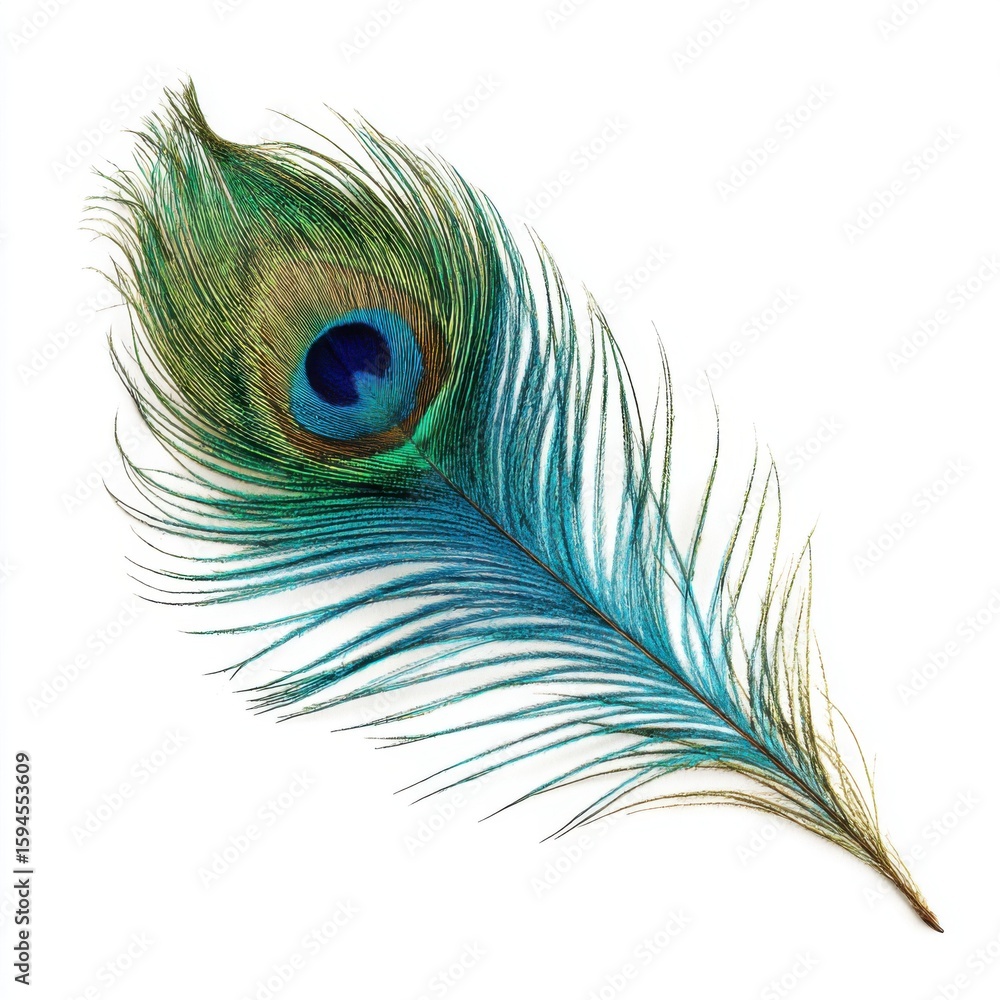 Obraz premium Peacock feather on white background