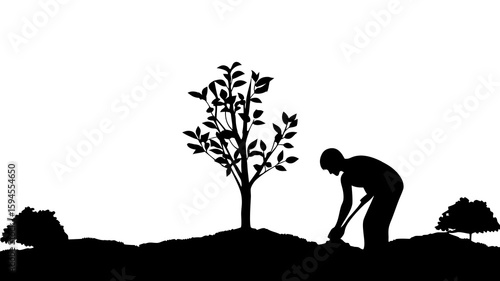 Planting a New Tree Silhouette of a Person Digging Ground Ready to Plant a Tree Sapling for a Greener Future