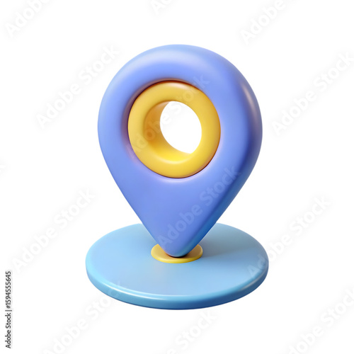 3d blue and yellow location pin icon isolated on transparent background