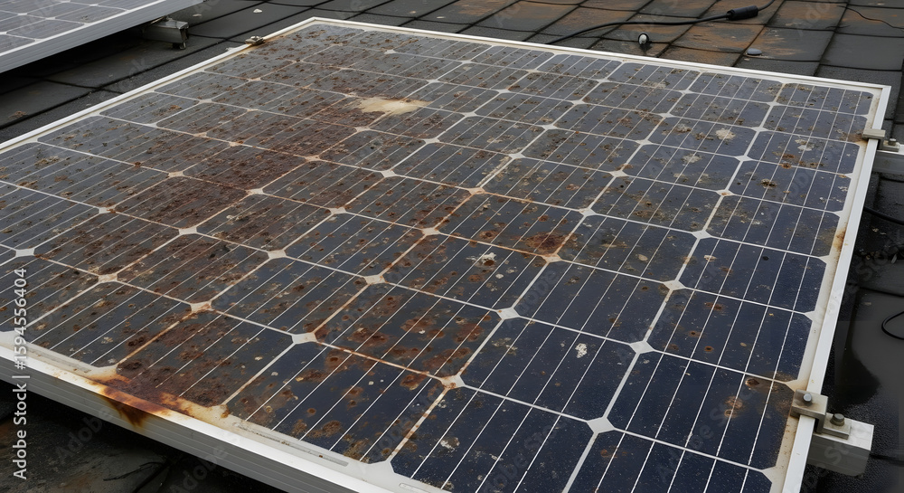 custom made wallpaper toronto digitalWeathered Solar Panel Efficiency Compromised by Rust and Debris on a Rooftop Array