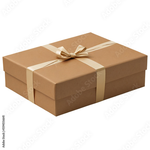 Gift box with golden ribbon isolated on white background wrapped for celebration or present purposes