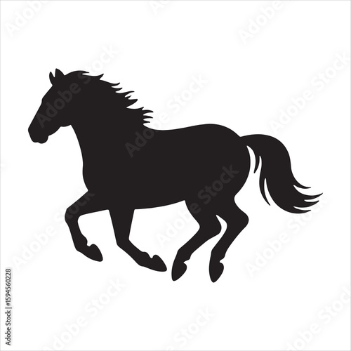 Silhouette of a powerful running black horse, its mane flying.