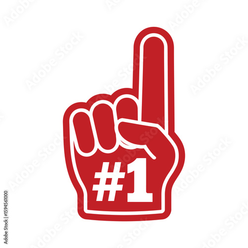 Red Foam Finger with Number One Isolated on White Background