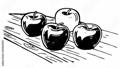Delicious apples on wood still life drawing vector illustration food fruit healthy eating apple art design