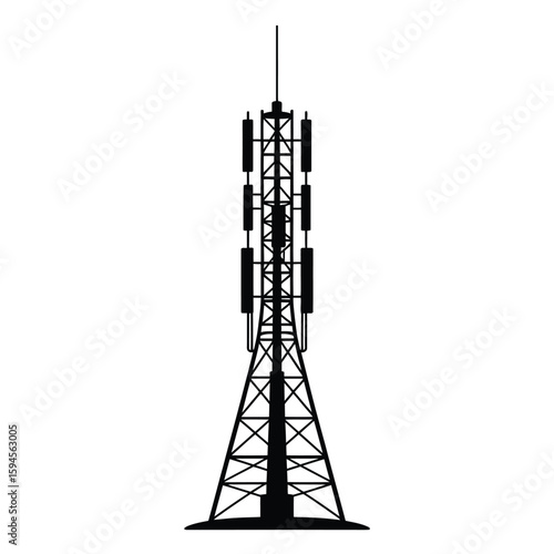 Silhouette of a telecommunications tower for mobile network and broadcast
