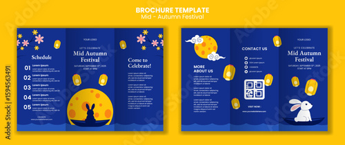 Social Media Brochure Layout for Moon Festival in Hand-Drawn Flat Cartoon Style