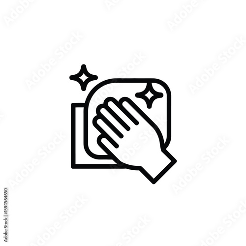 Cleaning service icon hand wiping surface with cloth disinfection symbol