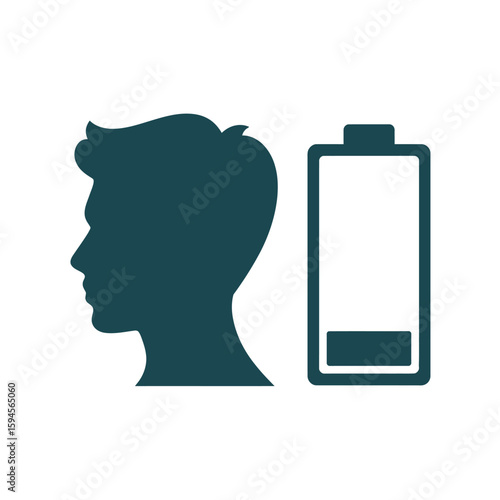 Low energy concept with male head and battery icon