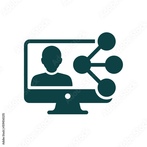 Online Network Meeting Icon with Person on Computer Screen