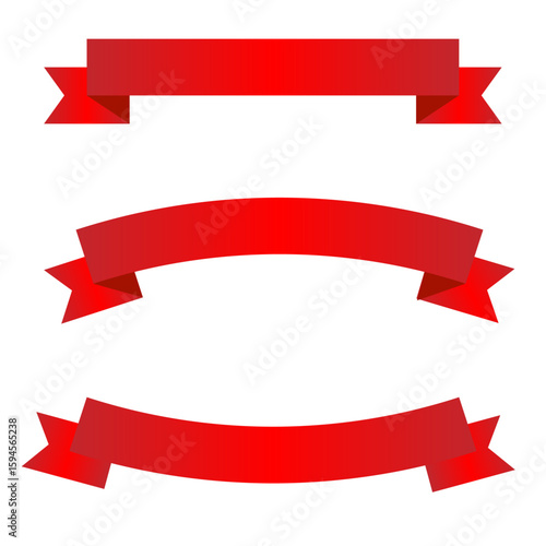 Three red banner designs with varying shapes and folds, isolated on a white background, for graphic design use.