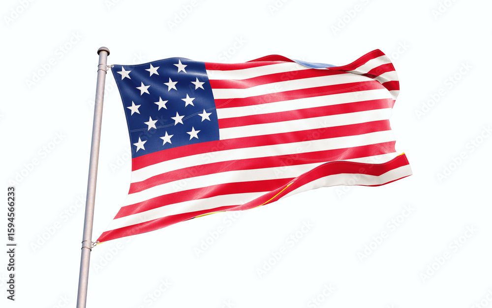 Obraz premium United States national flag waving isolated on white background with clipping path.