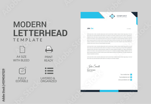 Modern and Clean Business Letterhead Template Design for Corporate Branding

