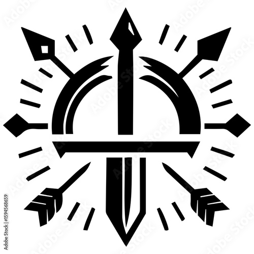 Equipped for any challenge, a logo for an outdoor adventure or survival gear company