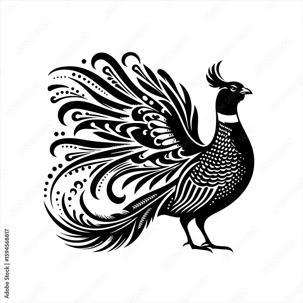 Fototapeta premium Ornate pheasant with flowing tail