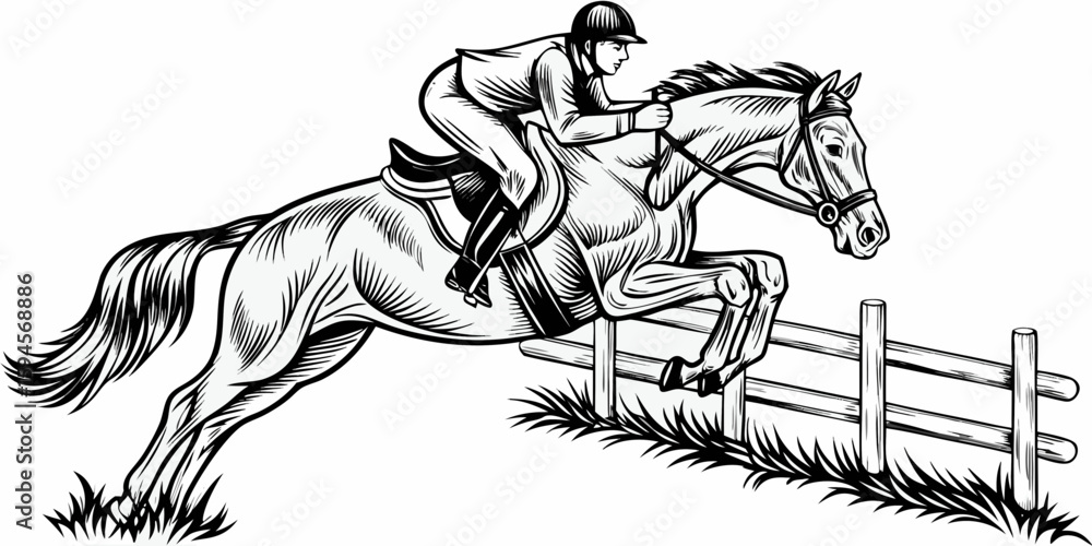 Obraz premium Horse Jumping Rider Clipart – Equestrian Show Jump Illustration Drawing
