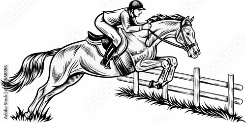 Horse Jumping Rider Clipart – Equestrian Show Jump Illustration Drawing