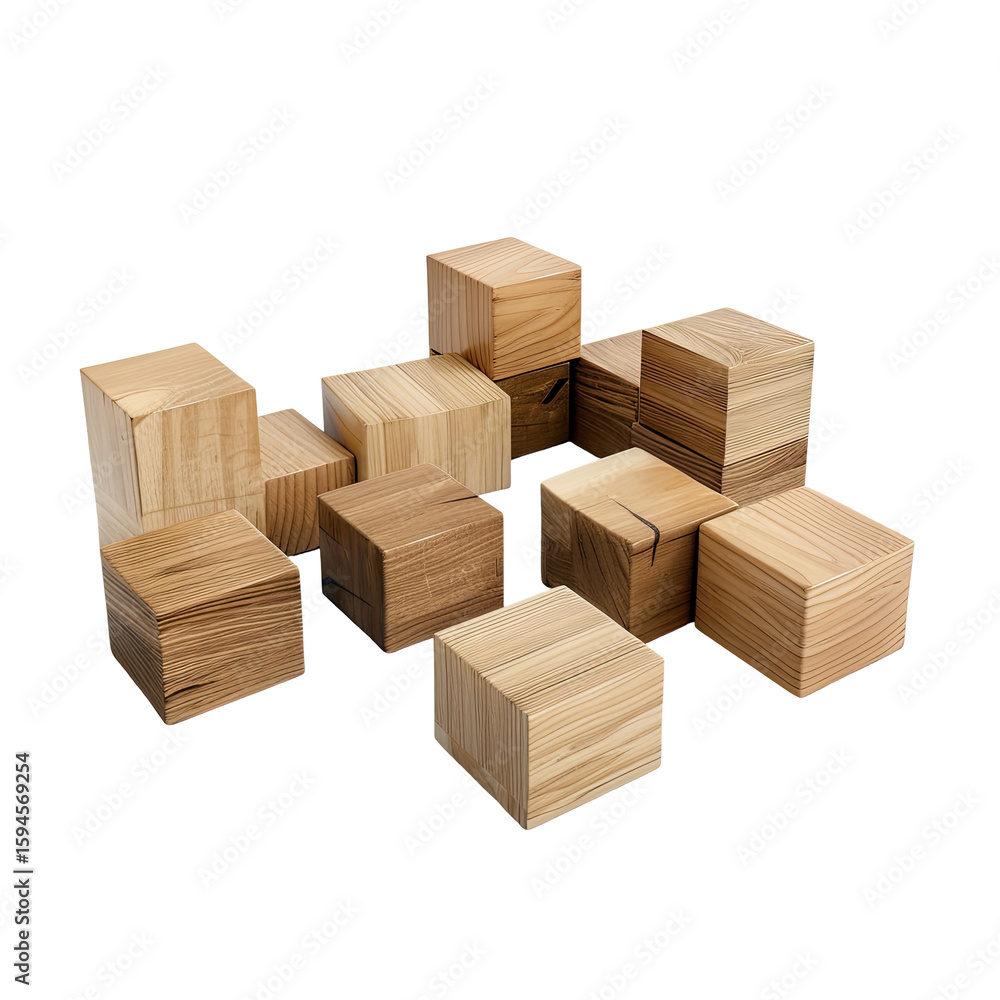 Fototapeta premium Geometric wooden blocks, light brown tones, various sizes