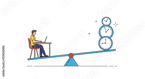 Balancing productivity and time management on a seesaw concept demonstrating effective workload organization and efficiency strategies for optimal performance