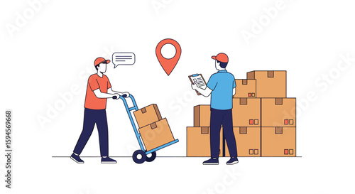 Delivery personnel coordinating logistics and tracking package location for efficient shipping and supply chain management operations