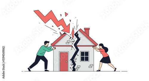 Illustrating the crisis of property division during divorce proceedings and its impact on family homes