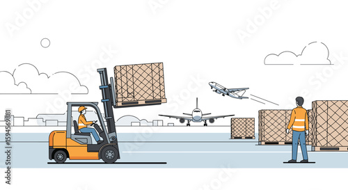 Logistics professionals efficiently manage air cargo operations and aircraft handling on the tarmac