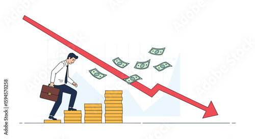 Business growth decline financial performance decrease economic downturn concept