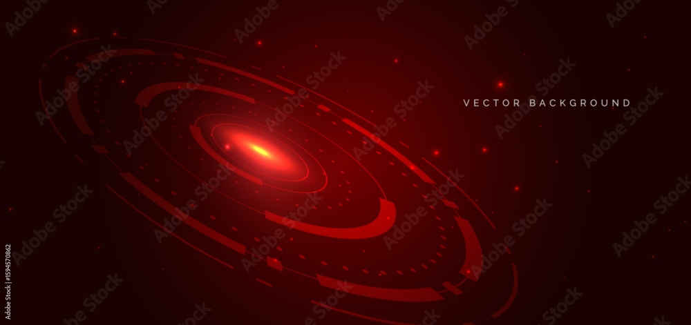 Obraz premium Futuristic technology hi tech red circles element on dark red background.