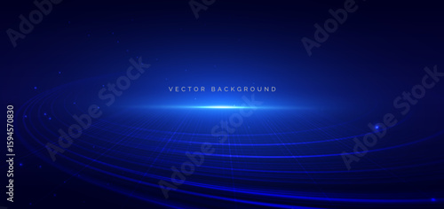 Speed motion movement blue curved lines on drak blue background with sparkle. Hi-speed racer car blue motion concept.