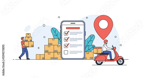 Seamless package delivery and order fulfillment process management from online shopping to doorstep delivery and logistics tracking