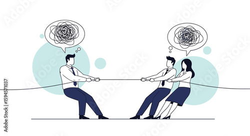 Team versus team tug of war demonstrating disagreement and competition in business and workplace dynamics