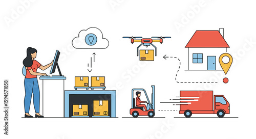 Modern logistics and supply chain operations featuring advanced technology for efficient delivery and distribution networks