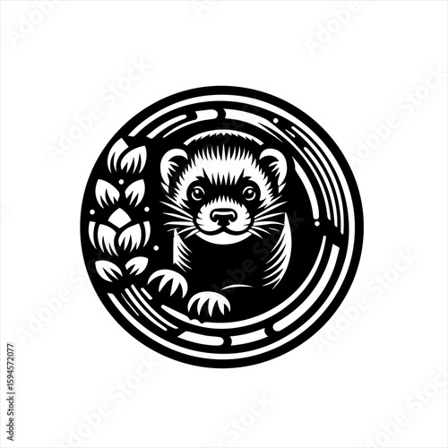 Ferret peeking from a circle