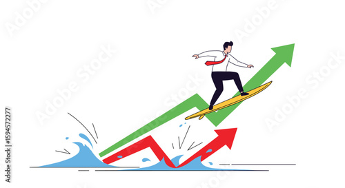 Business growth surfing economic waves towards financial success and investment returns